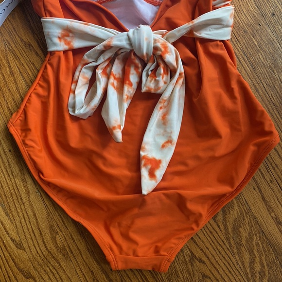 Meet Curve Orange Tie Die one piece bathing suit swimsuit halter M - Picture 6 of 7